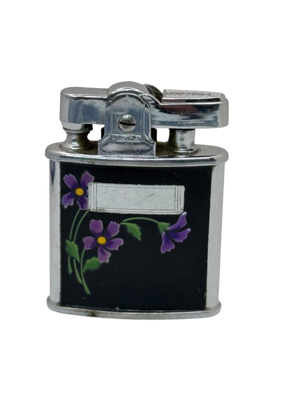 Vintage Ronson Princess Lighter Purple Floral & Black Enamel Finish Made In USA